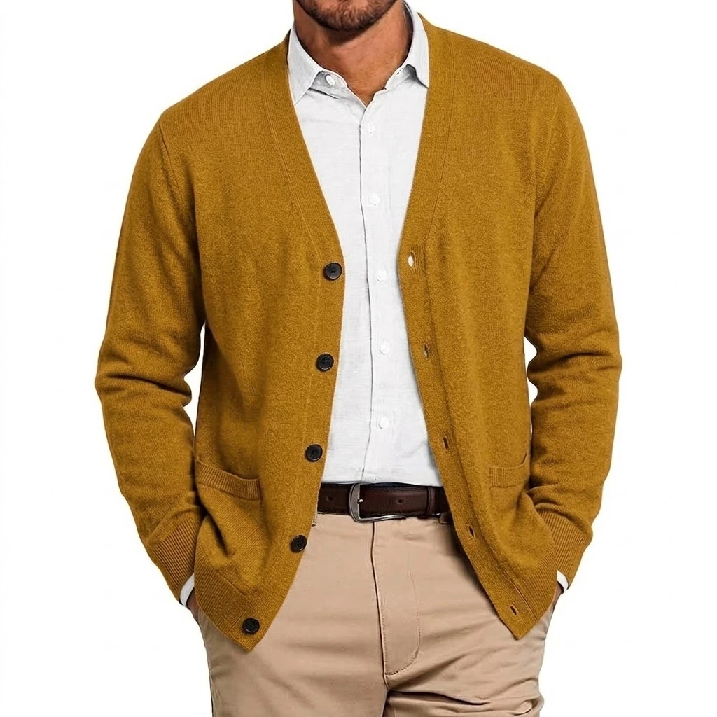 Herbst Herren V-Ausschnitt Strickjacke Pullover mit Knöpfen Langarm Strickpullover mit Taschen Lässiger Mantel Jacke für Männer – Detail 3