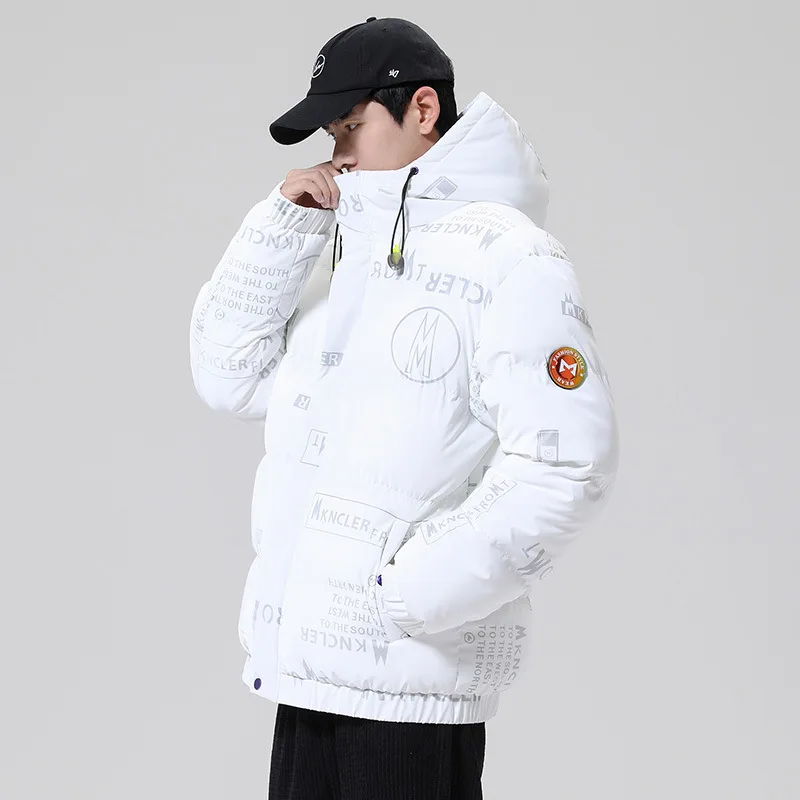 Men Winter Thickened Cotton Down Padded Coat Waterproof Letter Print Hooded Fashion Jacket Couple Puffer Jacket JK-102
