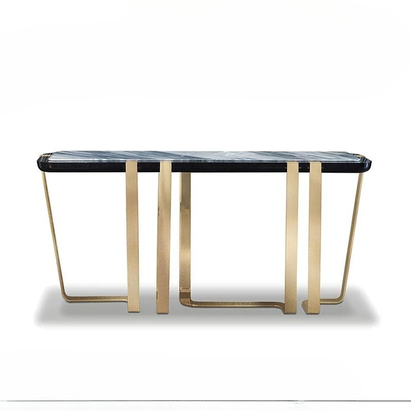 

Italian light luxury stainless steel marble entrance table Designer villa living room Modern entry wall entrance table