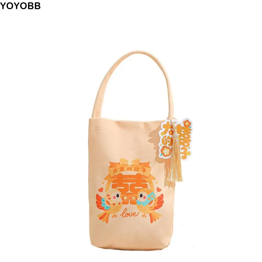 

Traditional Canvas Wedding Candy Bag Tassels Drawstring New Year Gifts Bag Bowknot Spring Festival Small Wrist Bag Birthday