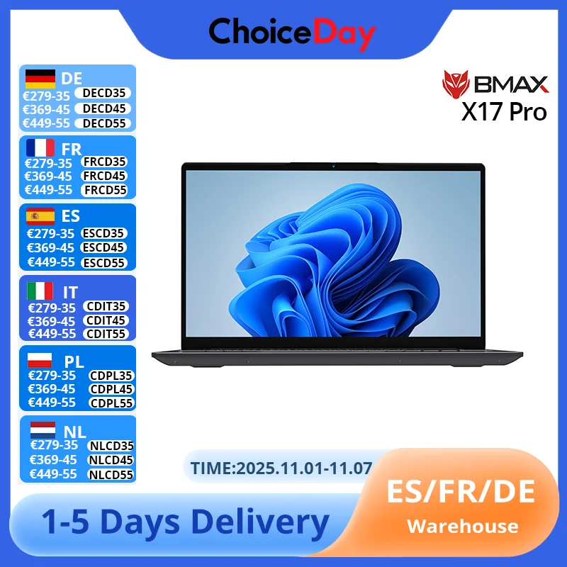 BMAX X17 Pro Windows 11 Pro 2025 Gaming-laptop 32 GB RAM 1 TB SSD 15,6-inch Ultrabook Bluetooth 5.4-scherm 15,6