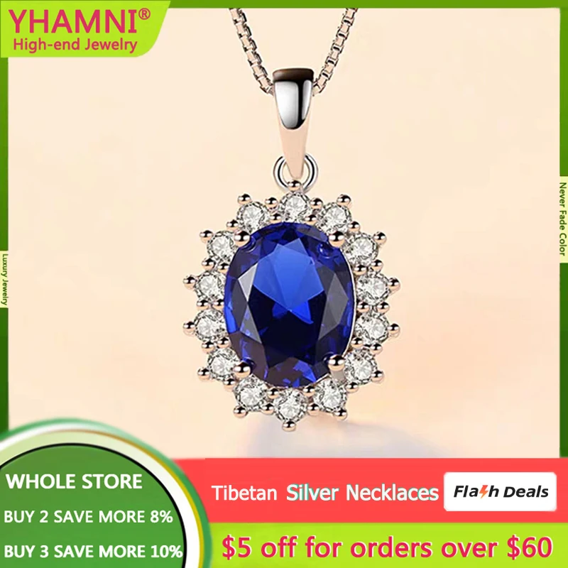 Fashion Created Sapphire Pendant Necklace Allergy Free Real Tibetan Silver Necklace Women Original Wedding Jewelry Accessories