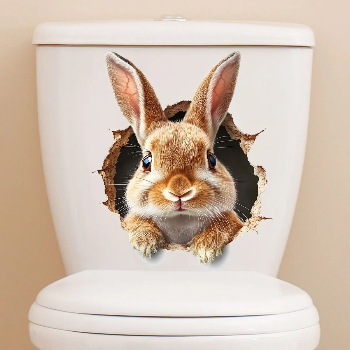 2D Flat 1Pc Fun Animal-Themed Wall Sticker for Toilet, Lively and Cute Easter Design with a Rabbit Head Hole Design for Spring and Summer, Self-Adhesive Pvc Wall Decoration Sticker, Suitable for Bathroom, Dining Room, Bedroom, Living Room, Kitchen, Doors, Windows, Cabinets, Glass, Tiles, and Wall Decoration, Cute and Attractive Stickers That Are Practical and Easy to Create a Cozy Space