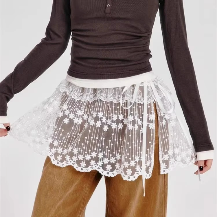 Korean Fashion See Through Mesh Skirts High Waist Lace Up Skirt For Women 2025 Summer New All-match Faldas Sexy Mujer
