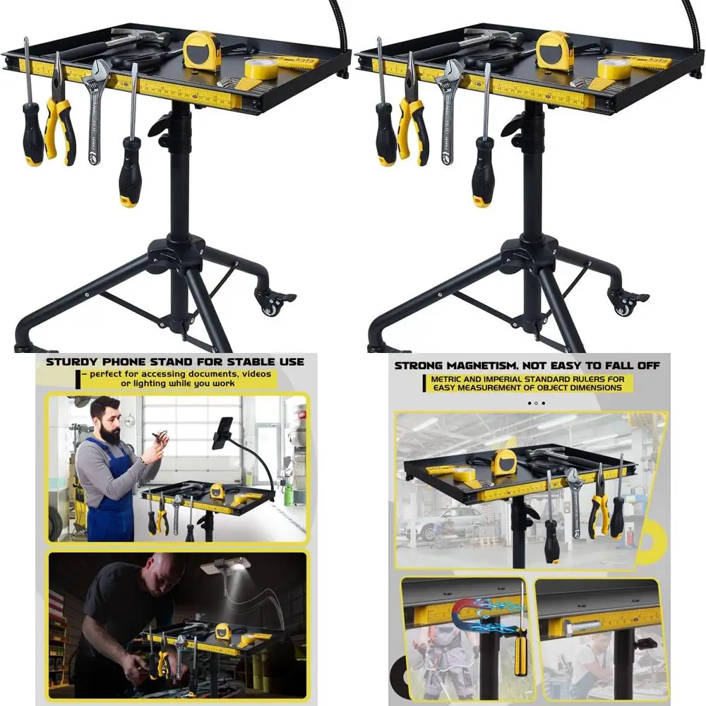 

Portable Mobile Work Cart with Phone Stand, Lightweight Duty Mechanic Tool Organizer with Magnetic Ruler Holder
