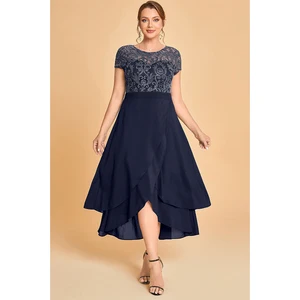 Marineblaues Kleid für die Mutter der Braut, Chiffon mit runden Kragen, transparente Spitze, Crossover -Scheide, Kleid in Größe unterteilt, groß, große Größe 10 Hauptverkaufskleid plus Größe Marine Blau - №10
