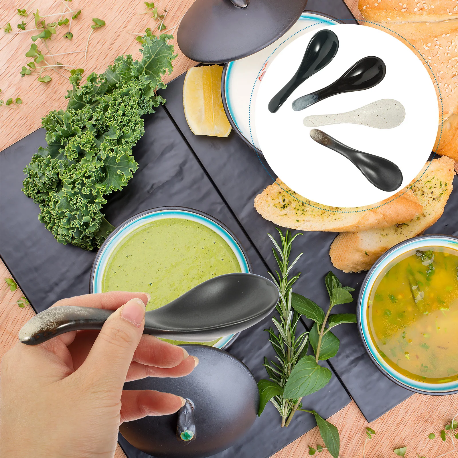 

4Pcs Ceramic Spoon Set Marble Pattern Small Soup Spoons Portable Food Spoons for Home Kitchen Tableware Ceramic Spoon