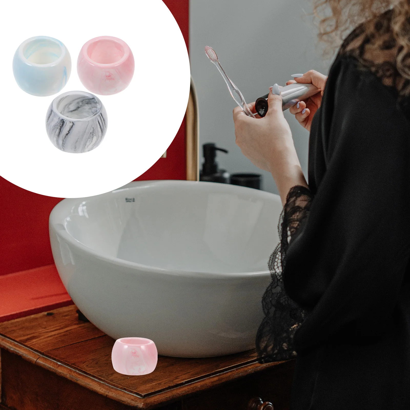 

3Pcs Electric Toothbrush Holder Ceramic Smooth Finish Space Saving Bathroom Supplies Storage Rack for Washstand