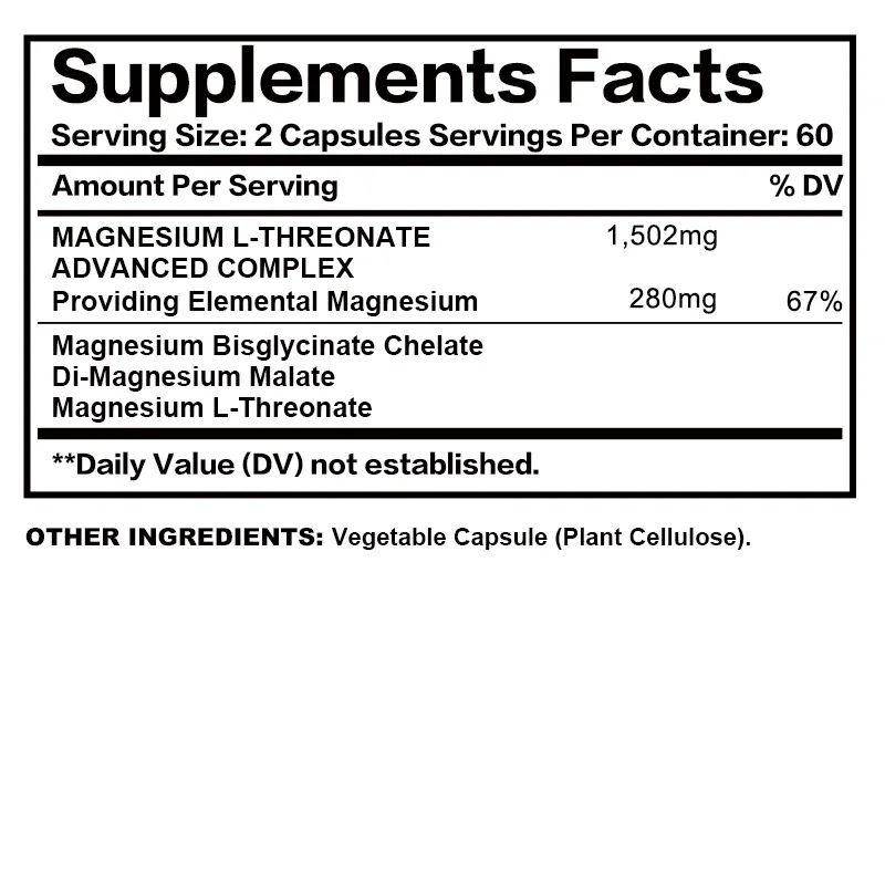 Magnesium L-Dreonaatcapsules - Ondersteunt focus, geheugen en leren van de hersengezondheid Ondersteunt de slaapkwaliteit - 120 capsules