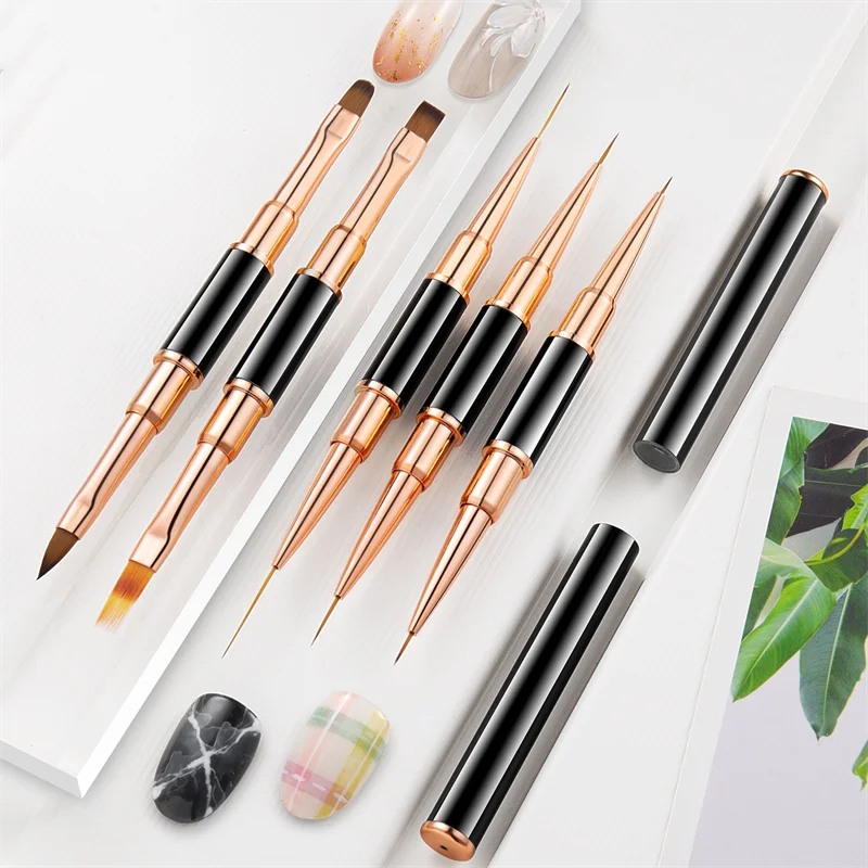 Professional Nail Art Brush Set 5pcs Double-Ended Nail Art Brushes For Long Lines, Thin Liner Brush For Nails Detail