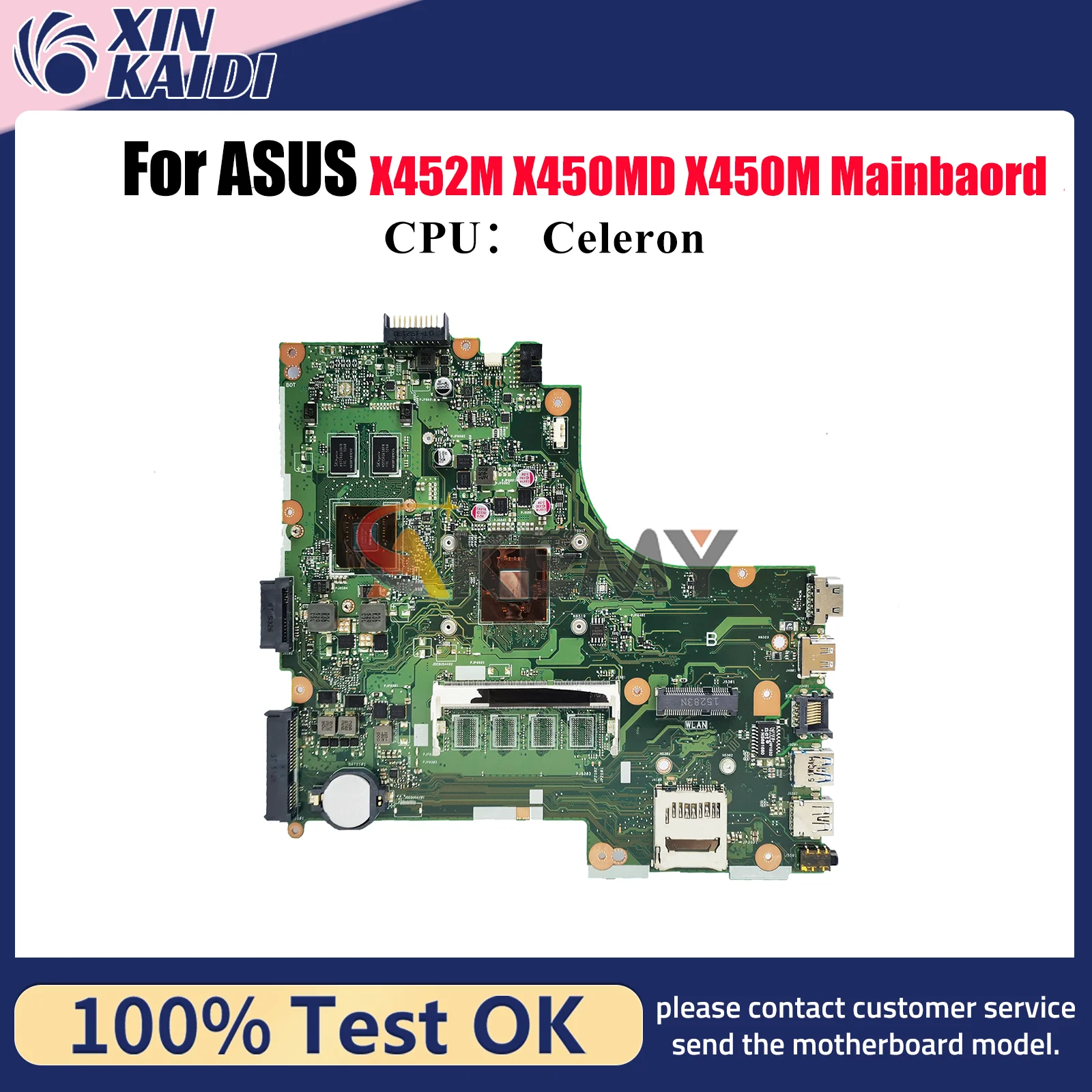 

X450MD Laptop Motherboard For ASUS VivoBook X450MD X450MJ X450M X452M Notebook Mainboard With Celeron CPU tests OK fast shipping