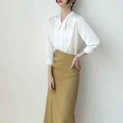 New Spring and Summer Women's Solid High Waist Zipper Button Bag Hip Straight Irregular Vintage Fashion and Casual Skirt