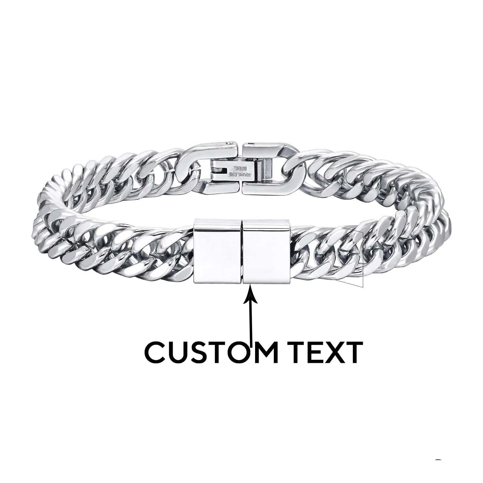 

Trendy Punk Custom Name Engraved Text ID Bracelet for Men Cuban Link Chain Stainless Steel Jewelry Friendship Band