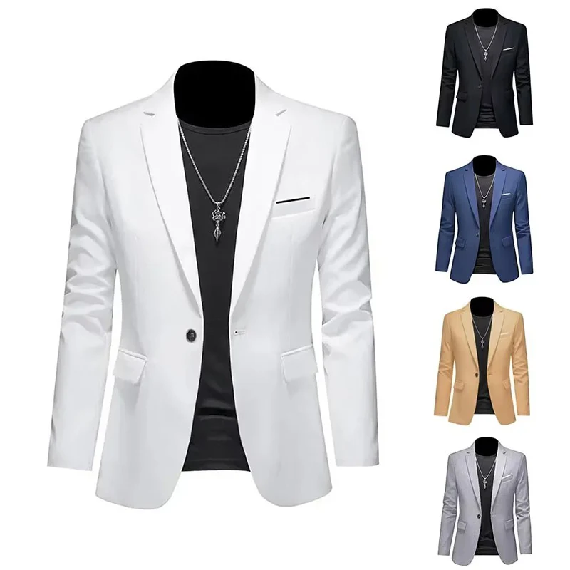 Fashion Light Luxury Male Slim Fit Suit Casual Business Solid Color Turn-down Collar Suit Jacket Formal Office Male Button Up