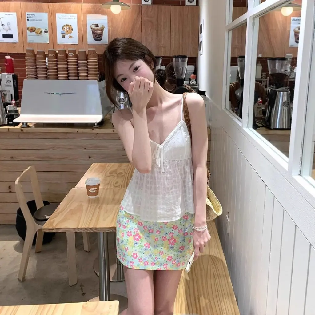 

French White Sling Dress for Children Summer New Style Early Spring Elegant Floral Skirt Suit