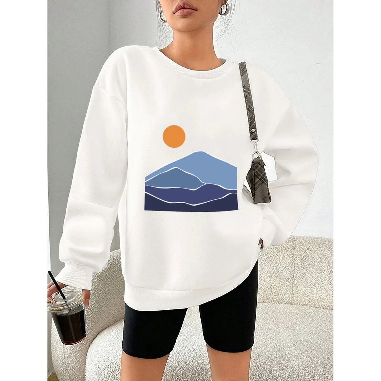 

Women's Sweater Sweatshirts Velvet Winter Casual Spray-painted Print Colorful Long Sleeve Pullovers Autumn Woman Clothes