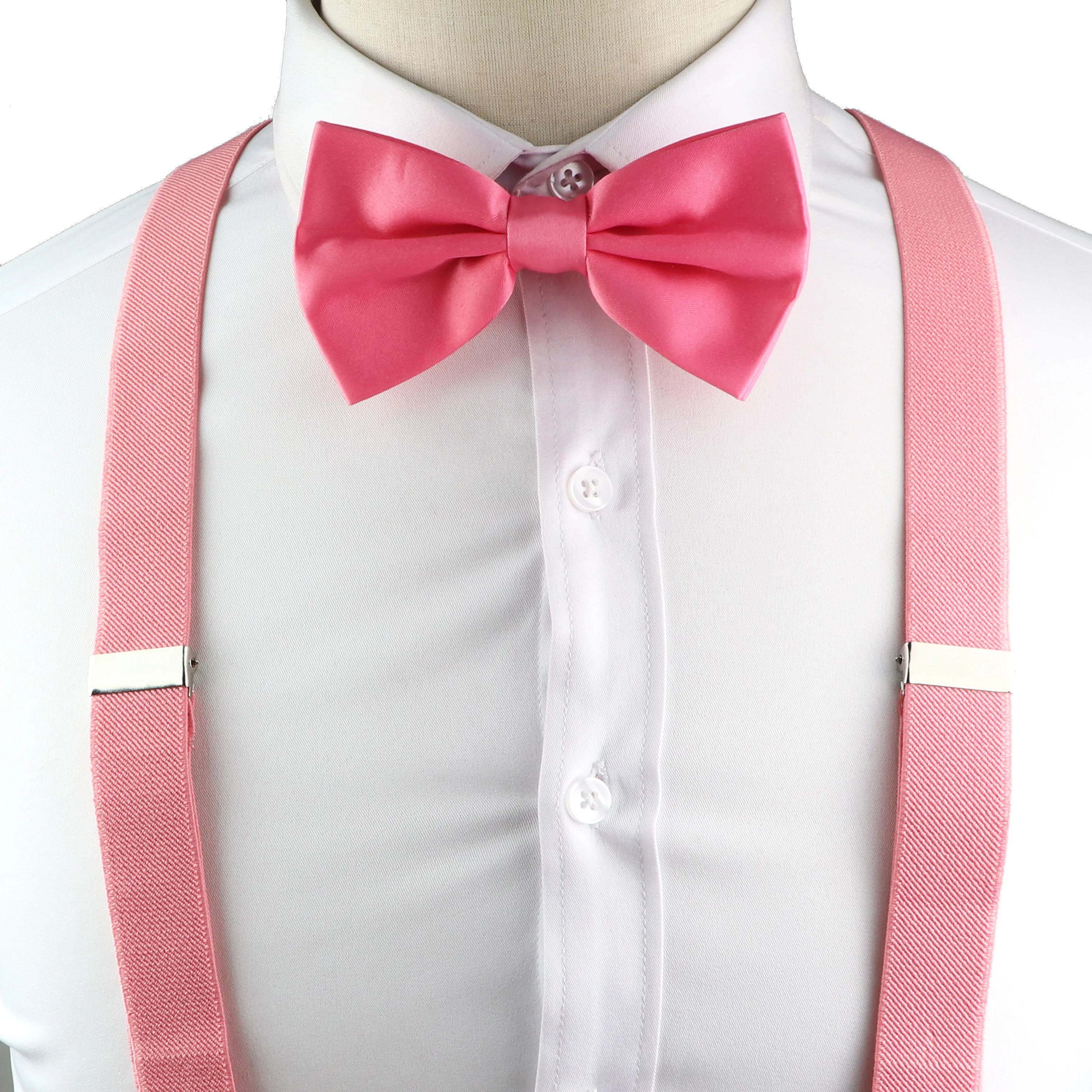 Fashion Men Kids Pink Suspender Bowtie Sets Elastic Romantic Solid Color Y-back Straps Butterfly Father Son Shirt Accessories