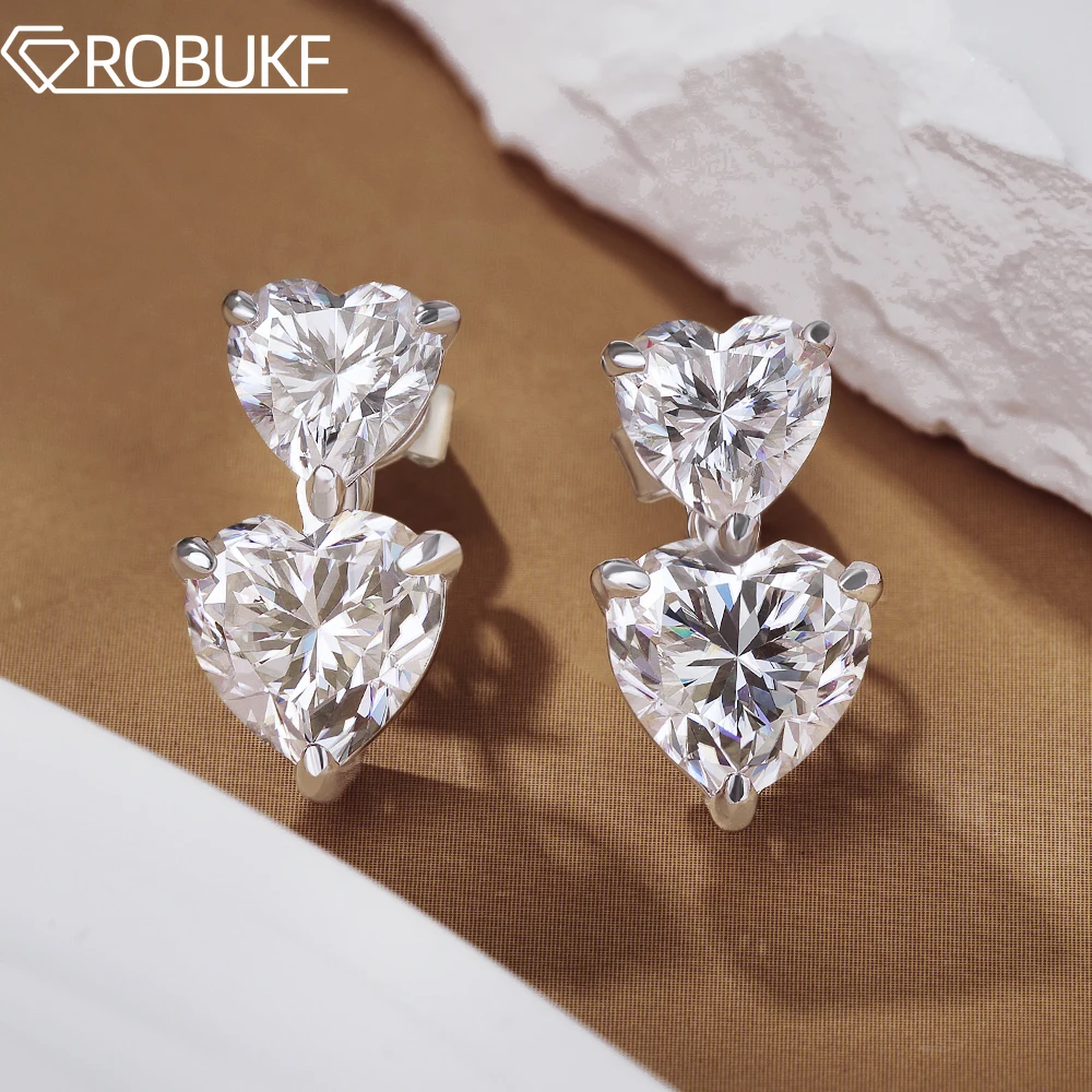 GRA Certified Heart Cut Moissanite Drop Earrings for Women 3/6cttw Luxury Quality Lab Diamond S925 Sterling Silver Bride Jewelry