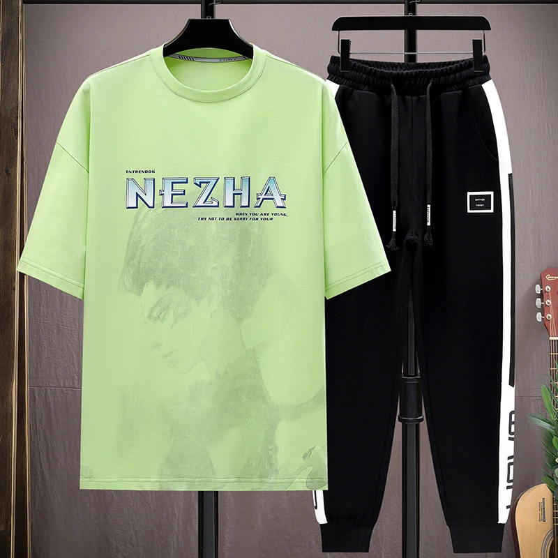 

Men's Casual 2-Piece Sportswear Set Streetwear Fashion Tracksuit T-Shirts and Pants Beachwear Summer Sweatshirt T-Shirts Set New