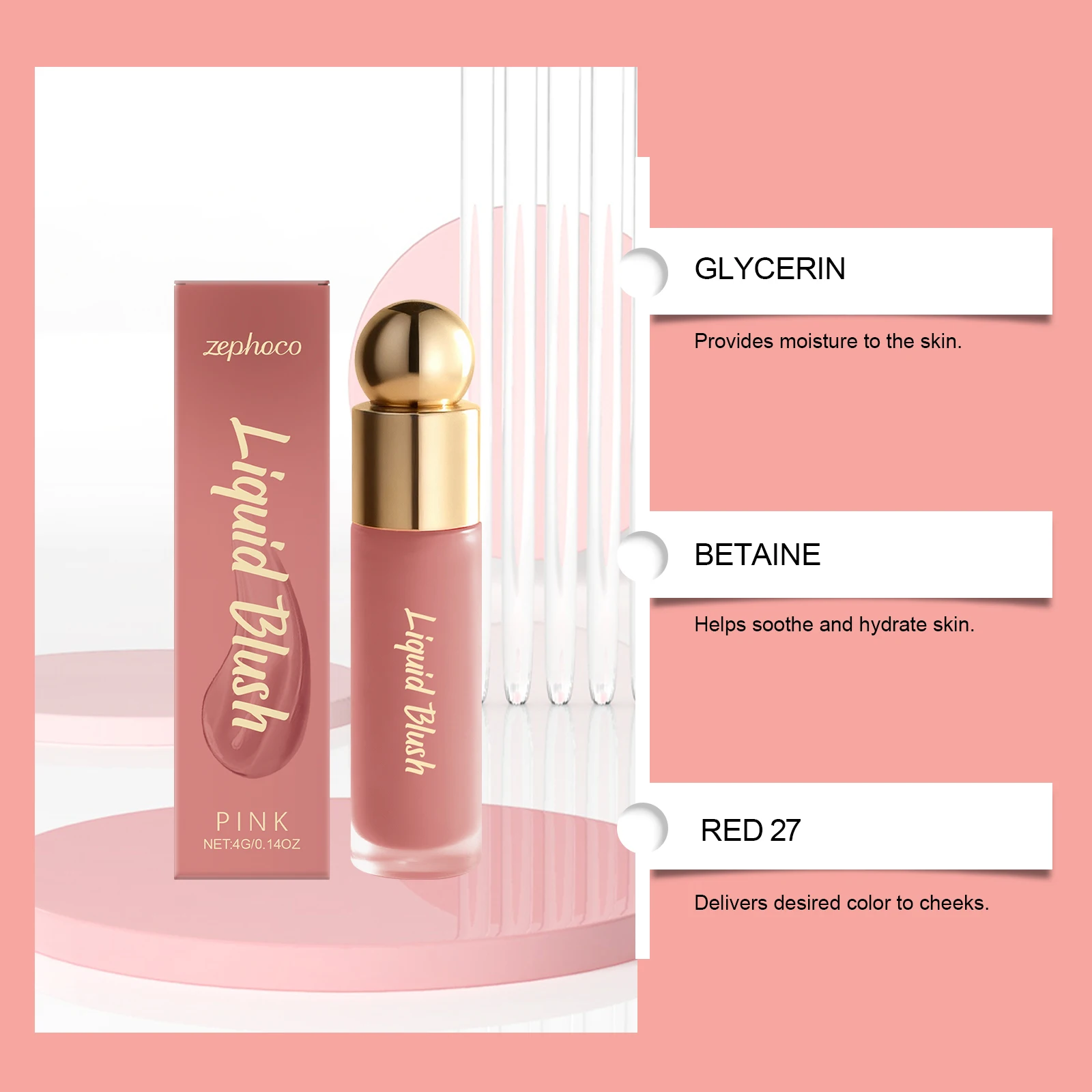 Rubor líquido Color de alto impacto Mezcla aireada y liviana Descarpado ultra pigmentado de larga duración que dura hasta 12 horas