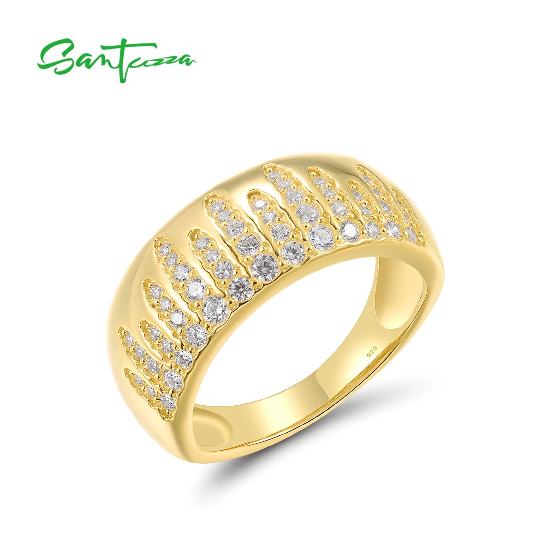 

Кольцо SANTUZZA из стерлингового серебра 925 пробы для женщин, сверкающий белый кубический цирконий, изящные ювелирные изделия на годовщину свадьбы