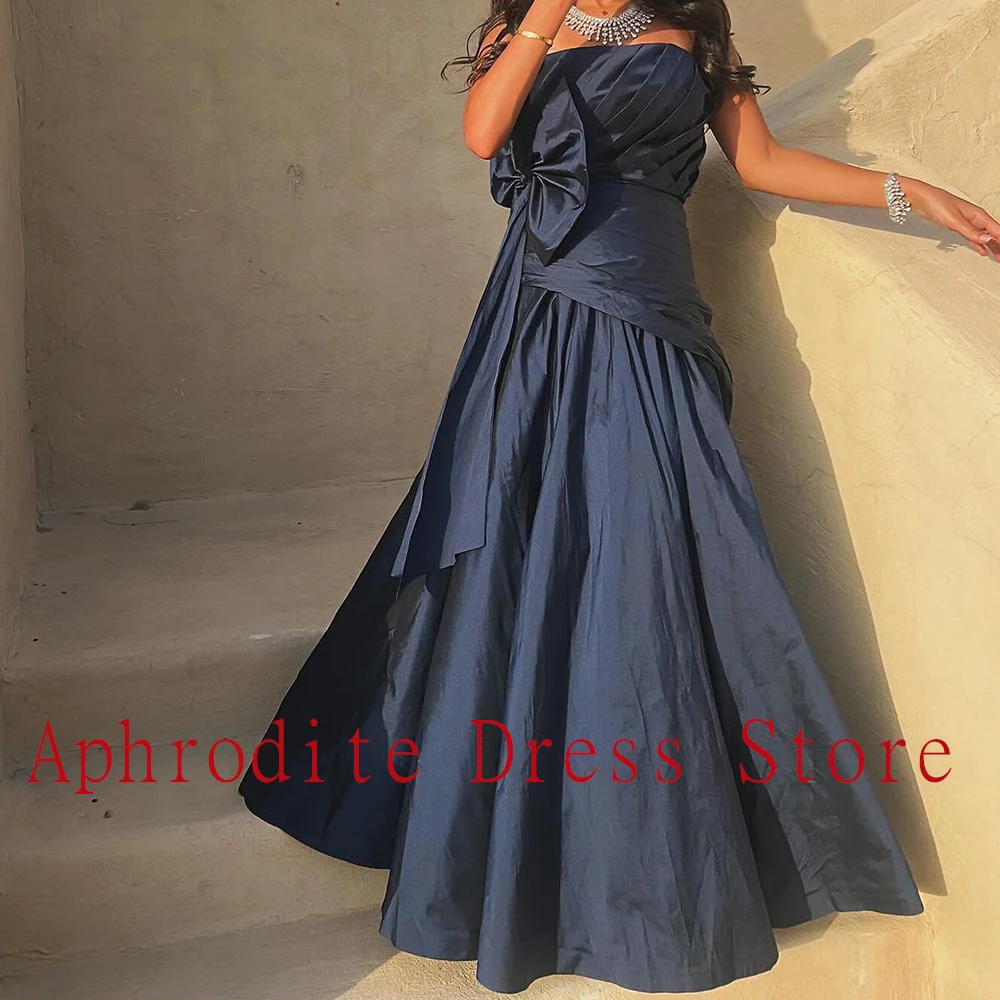 Robe de Soirée en Satin Bleu avec Nministériels d Personnalisé, Élégante, Sans Bretelles, Ligne A, Longueur au Sol, sur Mesure, pour Occasions