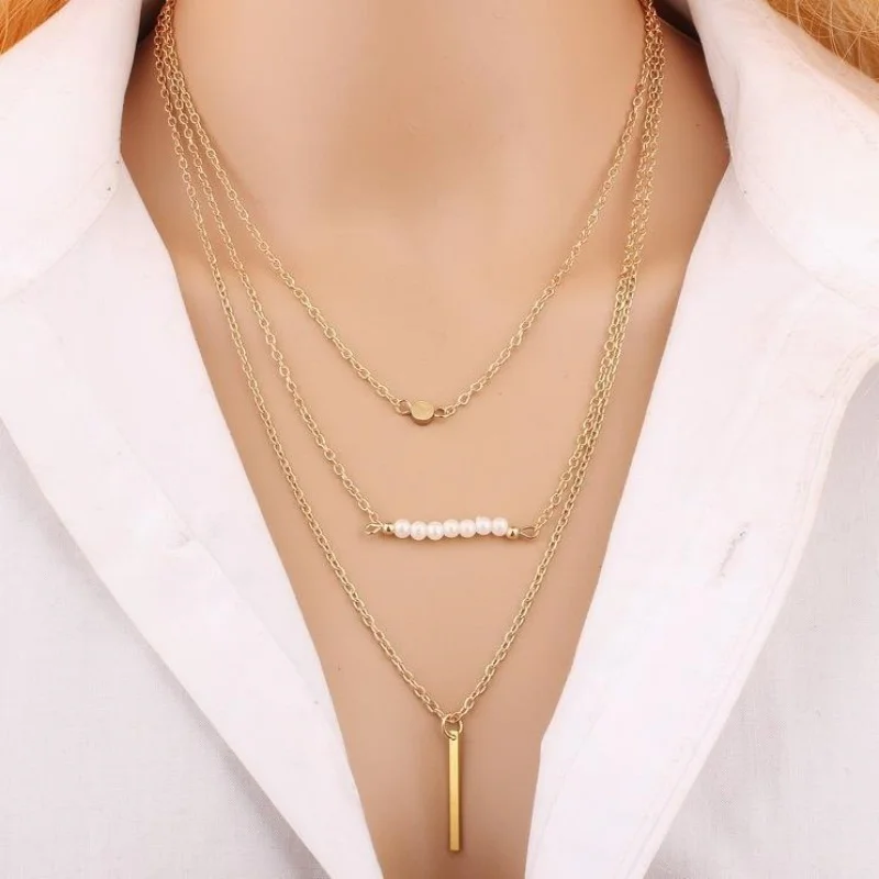 Fashion Multi Layer Necklace golden Fatima Hand 3 Layer Chain Bar Necklace Colares Femininos For Women Jewelry Collier 2025