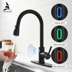 Stainless Steel Touch Control Kitchen Faucets Smart Sensor Kitchen Mixer with LED Faucet for Kitchen Pull Out Sink Taps 1073