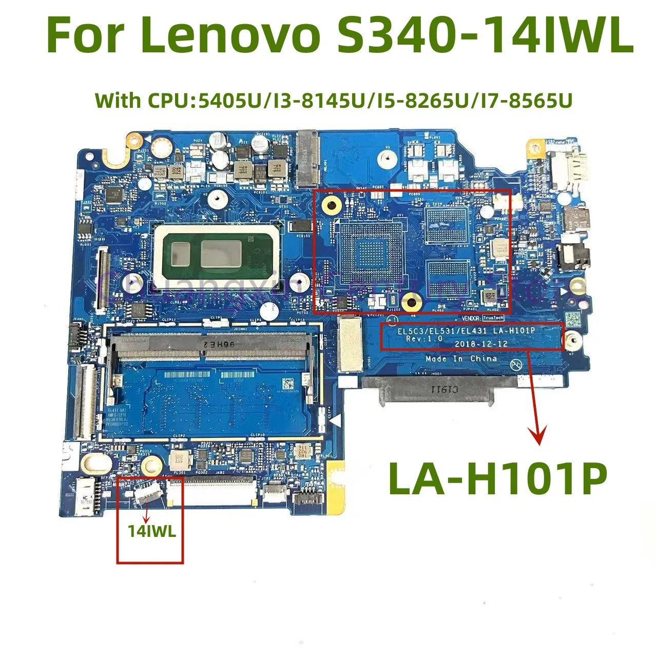 LA-H101P is suitable for Lenovo S340-14IWL/S340-15IWL laptop motherboard CPU: 5405U I3 I5 I7 8TH UMA 4G 100% test OK delivery