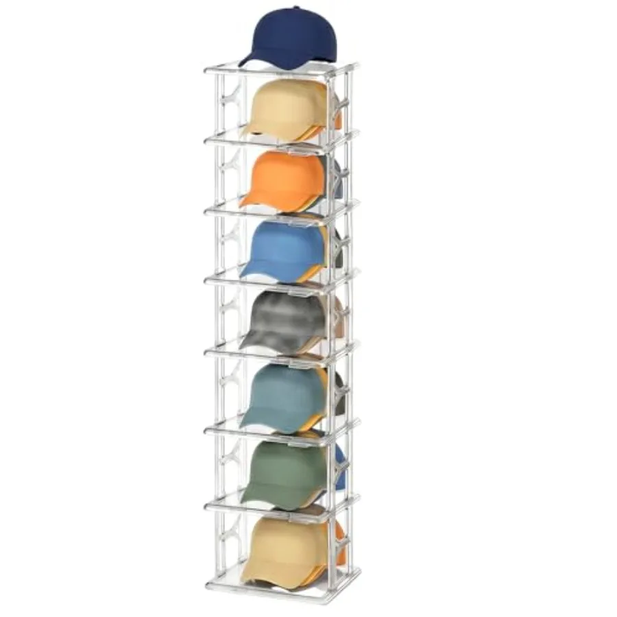 

8-ярусный прозрачный органайзер для головных уборов с выдвижным ящиком, штабелируемый, для хранения бейсболок, с выдвижным лотком и магнитной дверцей, большой