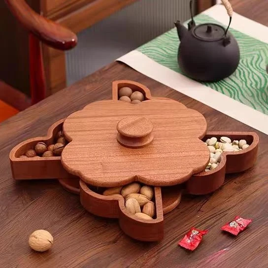 Solid wood dried fruit box household living room grid candy light luxury high-end snack plate