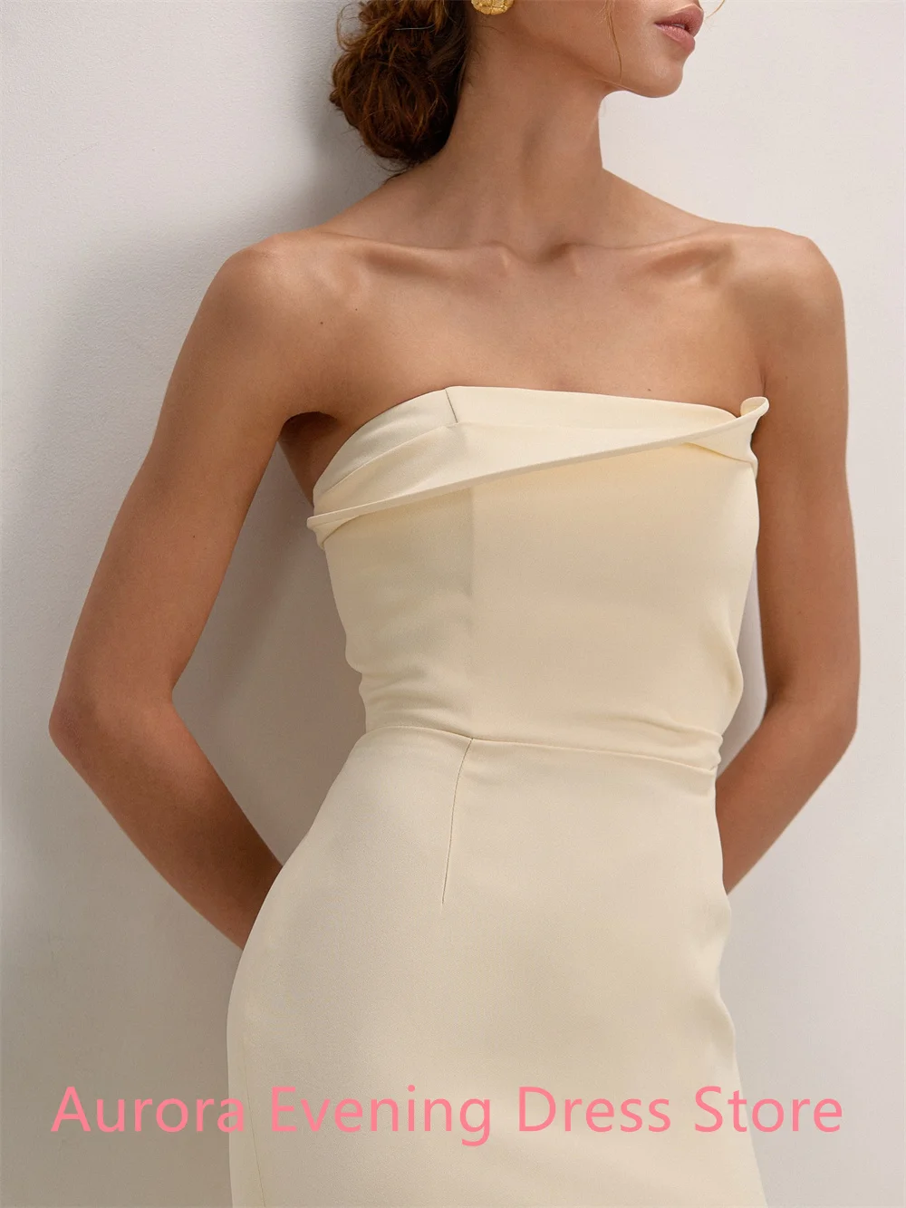 فستان رائع من الساتان الأبيض لحفلات العودة للوطن عالي الجودة بدون حمالات مكشكش حورية البحر وسحاب خلفي مخصص فيستدو دي نوش