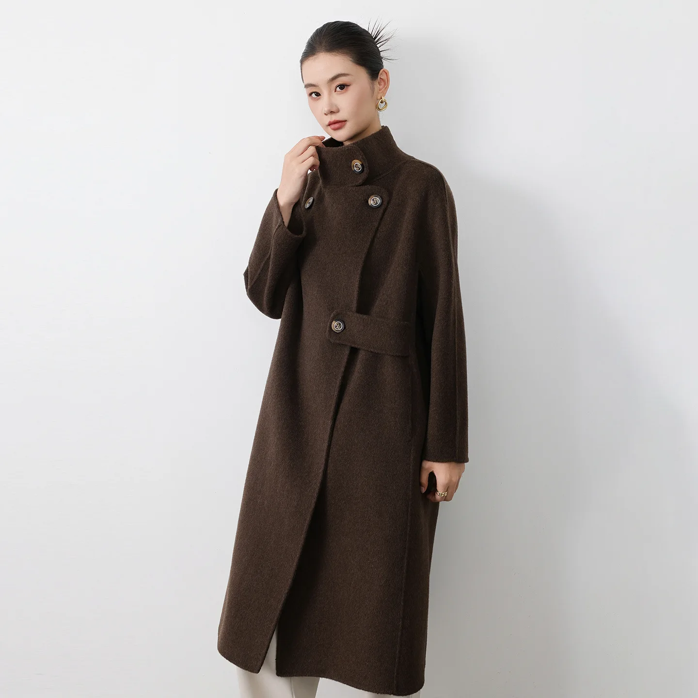 

Lamb Wool Cashmere Thickened Autumn Winter New Style Women's Stand Collar Korean Style Long Coat Casual Comfortable Outerwear