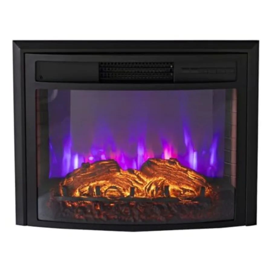 

26 Electrical Fireplace Remote and Trim Kit with Curved Design in Modern Black Finish for Contemporary Living Room Ambiance