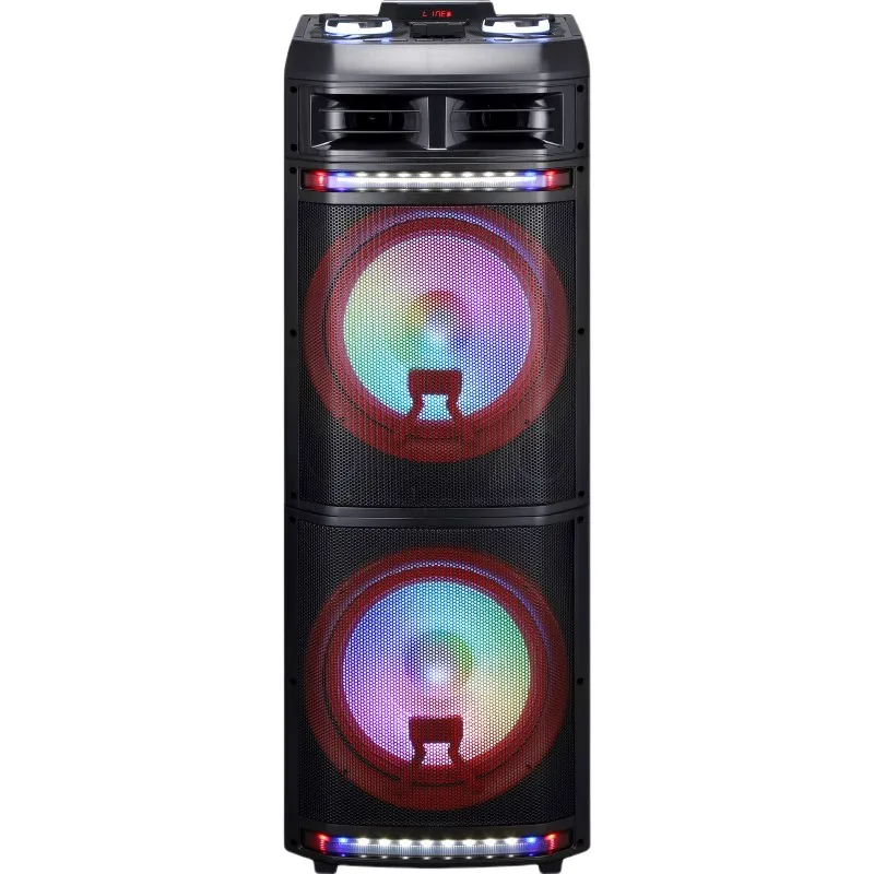 HS-TD1298 double 12 inch BT portable trolley speaker party speaker with  USB function Led lighting