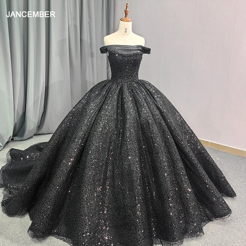 

Jancember Изысканное сверхтонкое платье Quinceanera для девочек с блестками Бальное платье с вырезом лодочкой и короткими рукавами فساتين Quinceanera DY6679