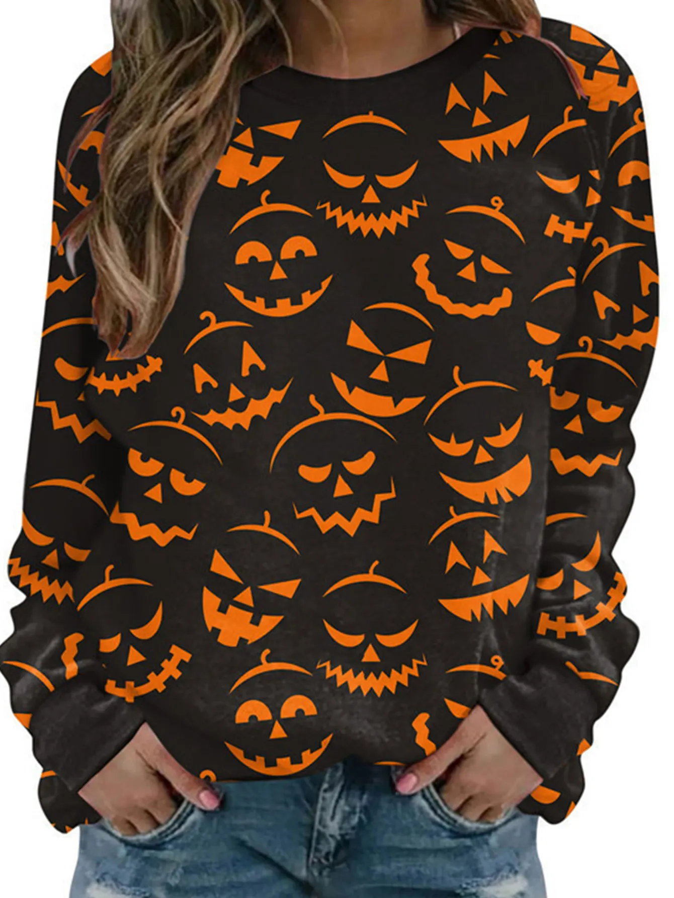 المرأة طويلة الأكمام طاقم الرقبة السترة الرسم طباعة مكتب عارضة أعلى الخريف الشتاء لطيف مريح سيدة ارتداء اليومي