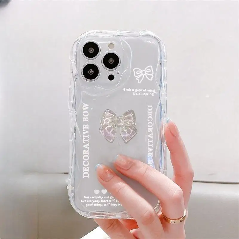 Korean 3D Bow Pearl Chain Case for Samsung Galaxy S24 S23 Ultra S21 Plus S20 FE A54 A34 A52 A53 A33 A35 A55 A14 M54 A23 A24 A32