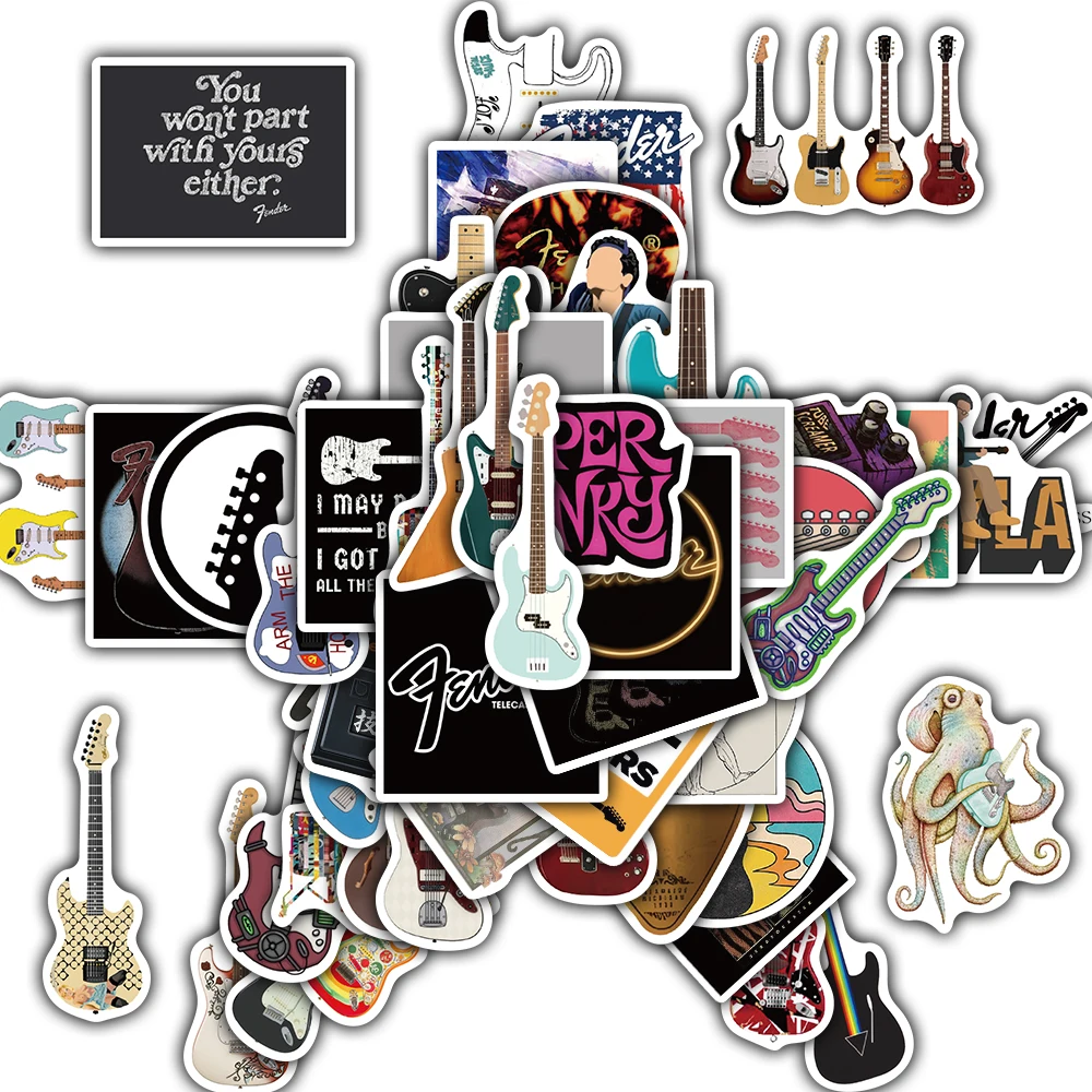 Autocollant de guitare, étiquette Scrapbook Snowboard, Graffiti pour ordinateur portable, bagages, réfrigérateur, téléphone, café créatif, esthétique, DIY bricolage, 50 pièces