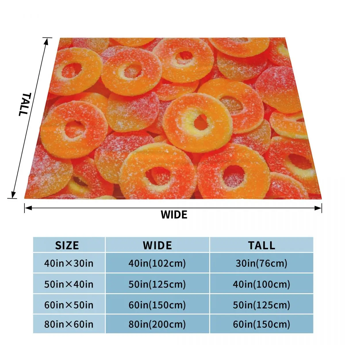 Sour Peach Slices and Rings Gummy Candy Photograph Throw Blanket Beautifuls Vintage Beach Blankets