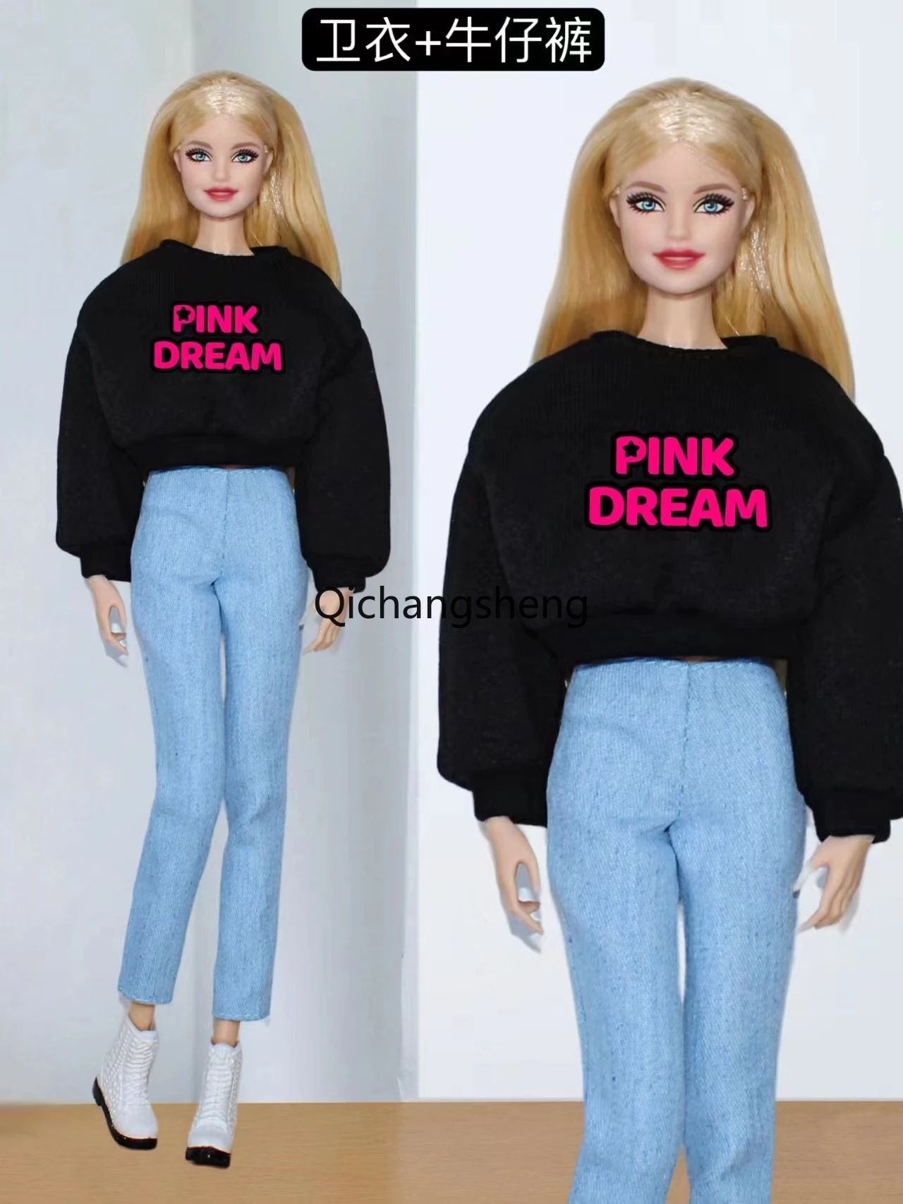 1/6 Doll Clothes For Barbie Outfits Set Black  Long Sleeve Shirt Pants 11.5