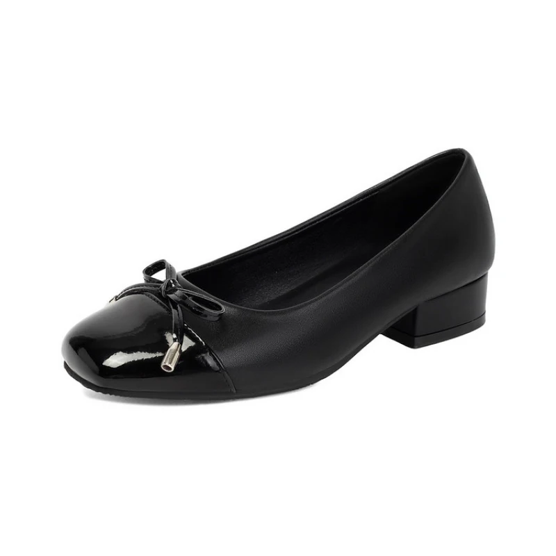 

Big size women's pumps and heels Thick Heel Square toes Light Weight Fashion trend Bowknot simple and elegant Comfortable