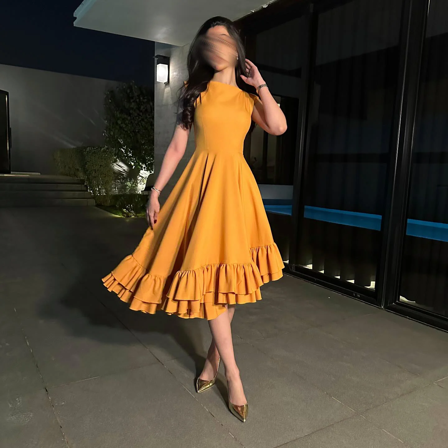 

Welove O Neck Saudi Prom Dresses 2025 with Ruffle Tea-length Customized Evening Dress vestidos de fiesta