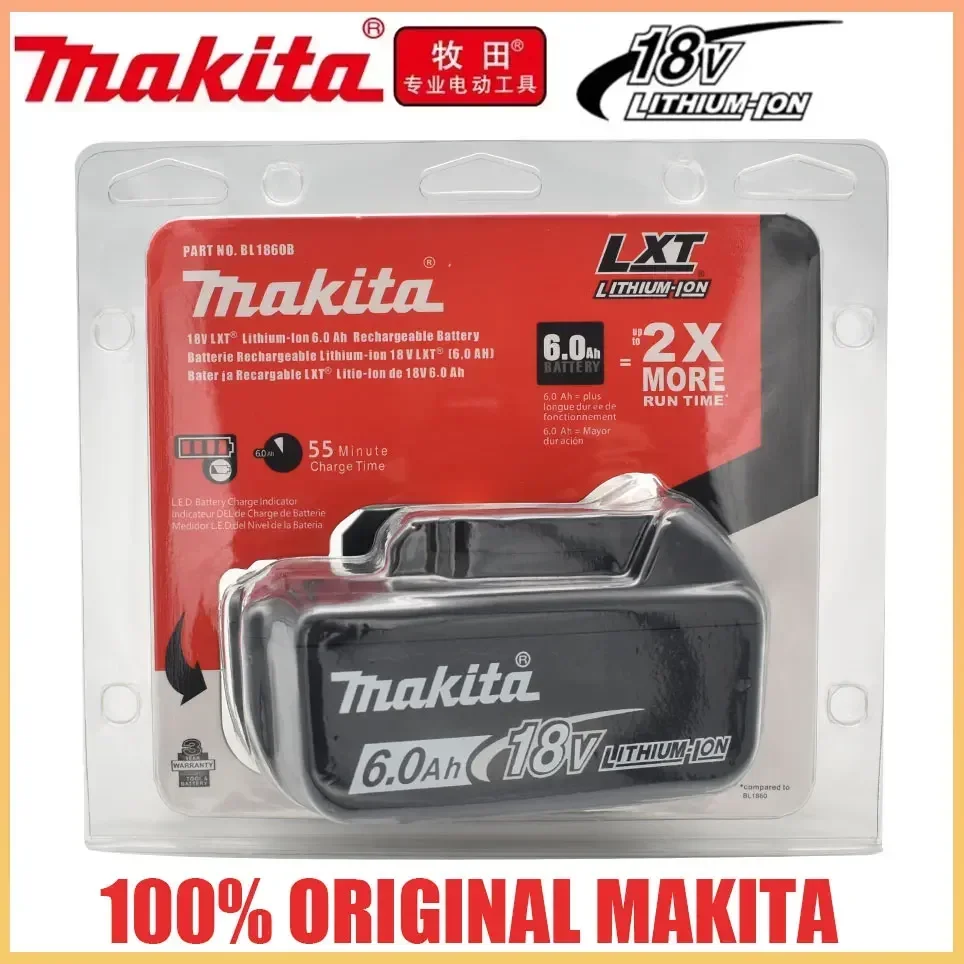 Batería recargable para herramientas eléctricas Makita, 100% Original, LED reemplazable de iones de litio, 6,0 Ah, 18V, LXT, BL1860B, BL1860BL1850,