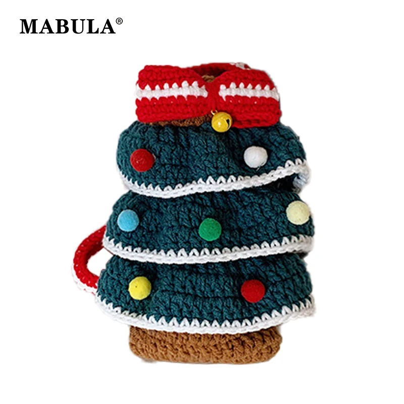 

MABULA Cute Christmas Tree Shape Crossbody Phone Bag For Girl Bow Bell Decoration Christmas Limit Women Simple Shoulder Satchel