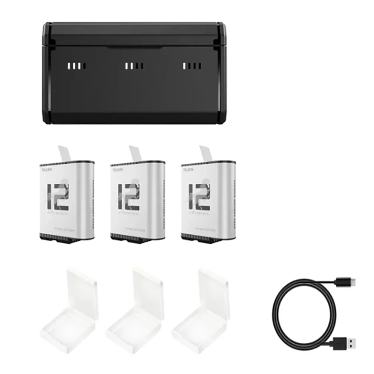TELESIN สําหรับ Gopro Hero 12/11/10/9 3 Slots Charger Set เคสชาร์จแบบพกพา