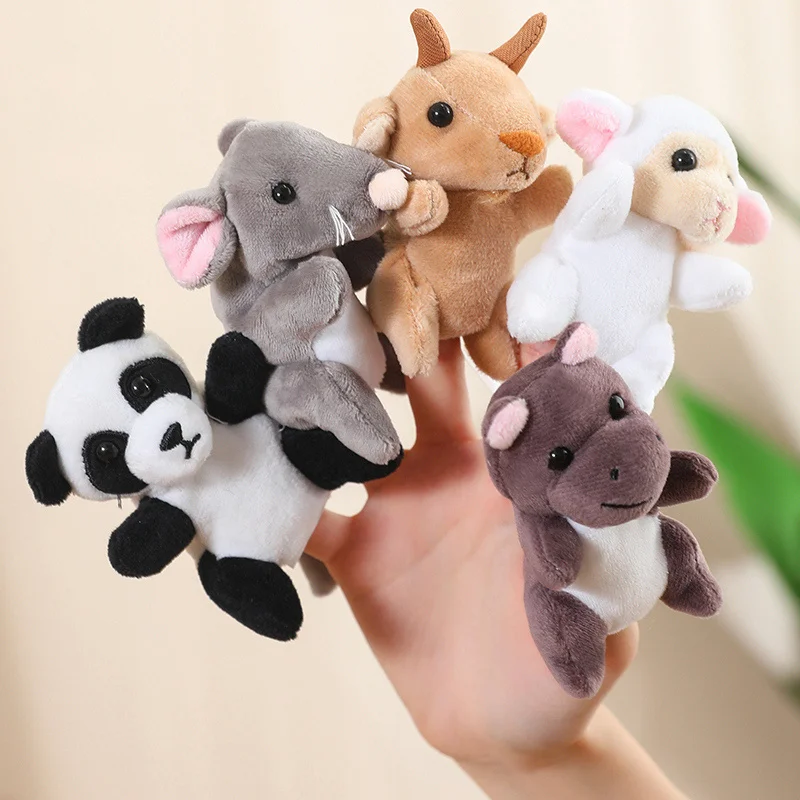 Serie di animali Burattini da dito in peluche Tigre Koala Scimmia Volpe Giraffa Zebra Anatra Leopardo Ragazzo Ragazze Bambini Gioco di ruolo Vestire Regalo morbido