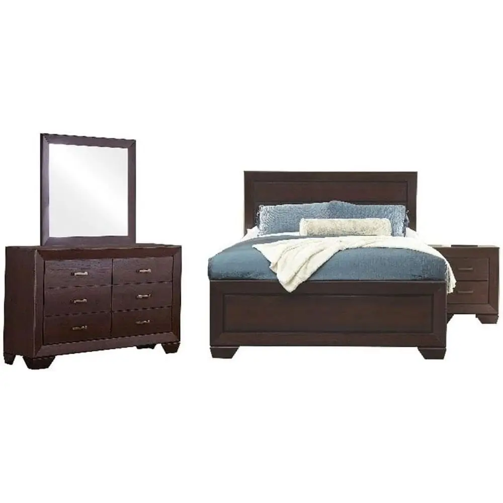 4-Piece Queen Bedroom Set with Storage, Elegant Style: Bed, Dresser, Nightstand, Mirror