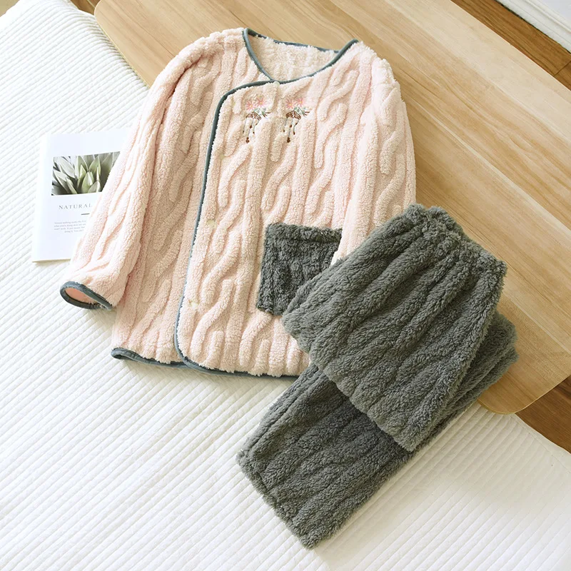 Flannel Sleepwear Women\'s Pajamas Homewear Nightwear For Woman Pyjama Set Winter Thickened Warm Room Wear Nightie Home Suit