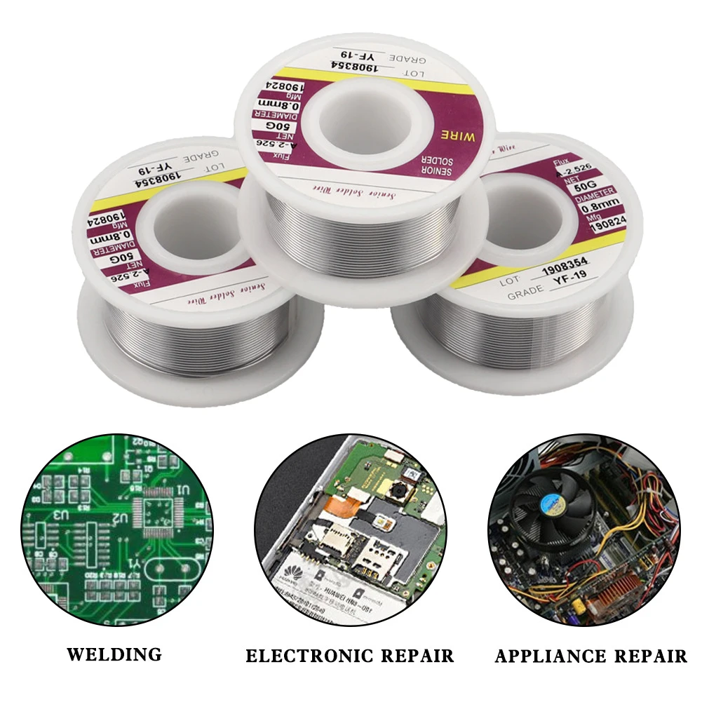 Fil à souder en étain 50/100G avec flux de colophane, rouleau de soudure sans nettoyage pour réparation électrique, diamètre 0.8/1.0mm